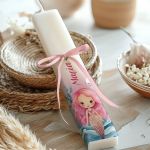 Χειροποίητη Πασχαλινή Λαμπάδα Πλακέ με Σχέδιο Ροζ Γοργόνα