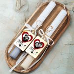 2 Λαμπάδες με Μπρελοκ Κλειδιών Golden Mirror, Δώρο για Ζευγάρι