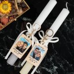 Μπρελοκ Κλειδιών Ξύλινα με 2 Λαμπάδες, Δώρο για Ζευγάρια