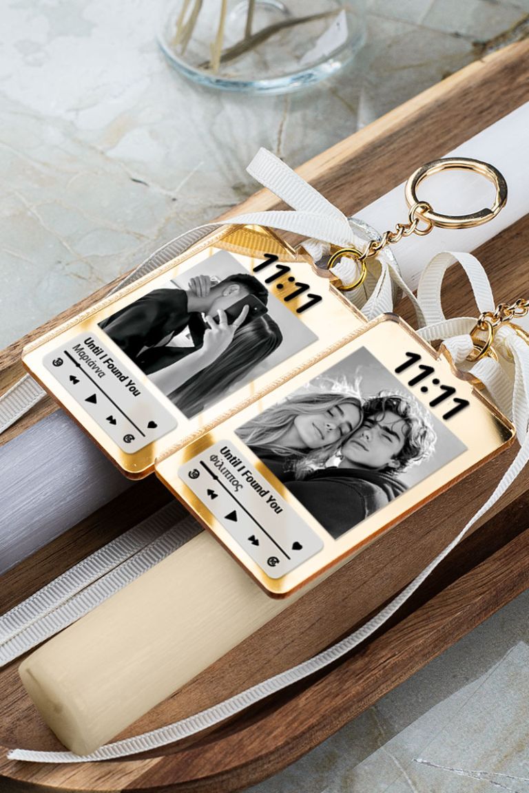 2 Λαμπάδες με Μπρελοκ Κλειδιών Golden Mirror, Δώρο για Ζευγάρι