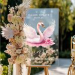 Ταμπέλα Βάπτισης με Σχέδιο Ροζ Κύκνος