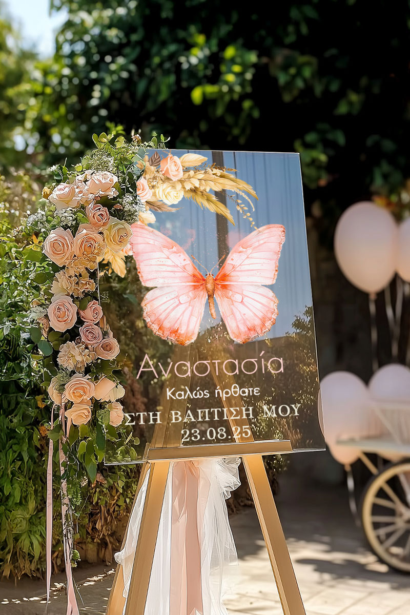 Πινακίδα Καλωσορίσματος Βάφτισης με Σχέδιο Πεταλούδα