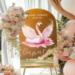 Πινακίδα Βάπτισης με Σχέδιο Ροζ Κύκνος