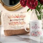 Σετ 2 Δώρα για Μητέρα, Εκρού Τσαντάκι με Φελλό & Κούπα