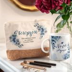 Σετ 2 Δώρα για Νονά, Εκρού Τσαντάκι Νεσεσέρ με Φελλό & Κούπα