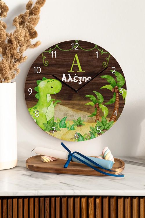 Παιδικό Ρολόι Τοίχου με Premium Λαμπάδα & Σχέδιο T-Rex
