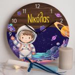 Παιδικό Ρολόι Τοίχου με Premium Λαμπάδα Σχέδιο Αστροναύτης