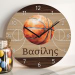 Παιδικό Ρολόι Τοίχου με Λαμπάδα & Σχέδιο Γήπεδο Μπάσκετ