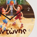 Παιδικό Ρολόι Τοίχου με Premium Λαμπάδα & Σχέδιο Μπάσκετ
