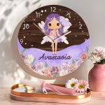Παιδικό Ρολόι Τοίχου με Premium Λαμπάδα & Σχέδιο Μωβ Νεράιδα