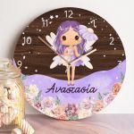 Παιδικό Ρολόι Τοίχου με Premium Λαμπάδα & Σχέδιο Μωβ Νεράιδα