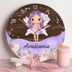 Παιδικό Ρολόι Τοίχου με Premium Λαμπάδα & Σχέδιο Μωβ Νεράιδα