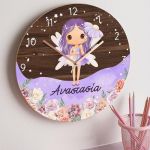 Παιδικό Ρολόι Τοίχου με Premium Λαμπάδα & Σχέδιο Μωβ Νεράιδα