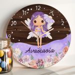 Παιδικό Ρολόι Τοίχου με Premium Λαμπάδα & Σχέδιο Μωβ Νεράιδα