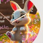 Ρολόι Τοίχου Παιδικό με Σχέδιο Λαγουδάκι & Premium Λαμπάδα