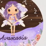 Παιδικό Ρολόι Τοίχου με Premium Λαμπάδα & Σχέδιο Μωβ Νεράιδα