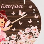 Παιδικό Ρολόι Τοίχου με Premium Λαμπάδα & Σχέδιο Ροζ Νεράιδα