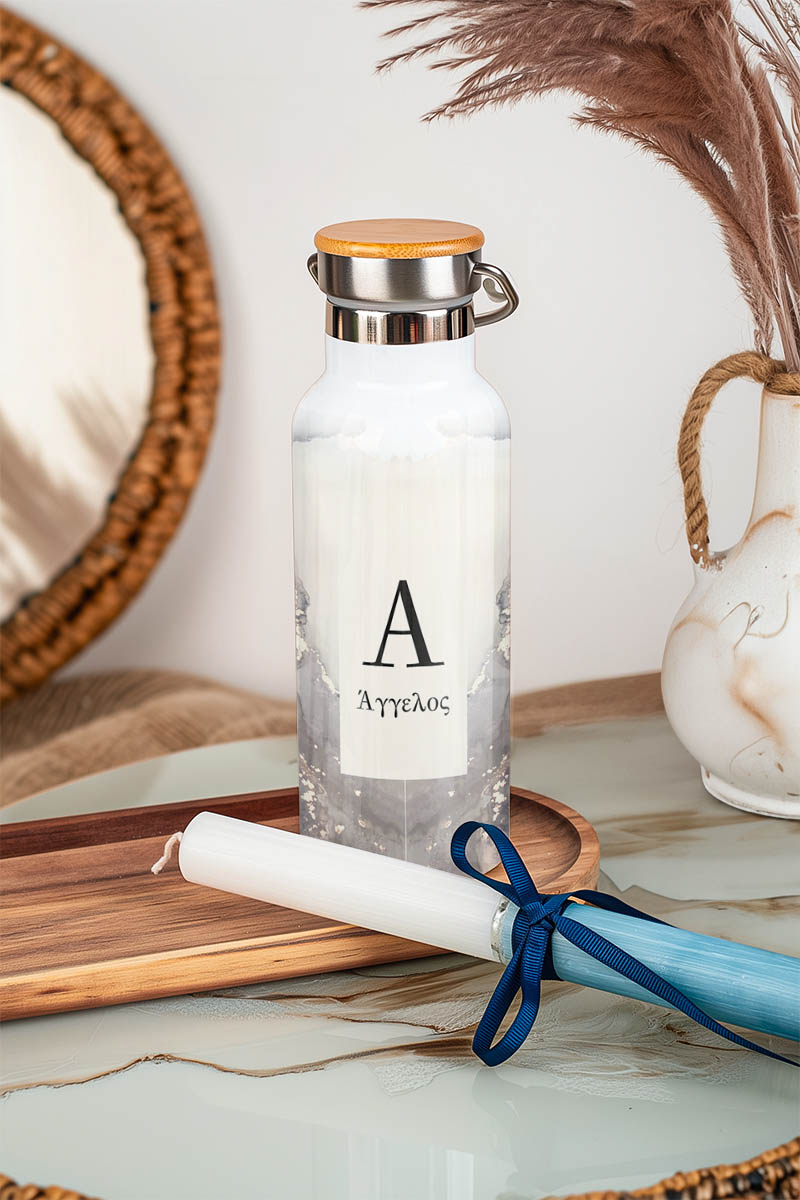 Θερμός με Σχέδιο Γκρι Μάρμαρο & Premium Λαμπάδα