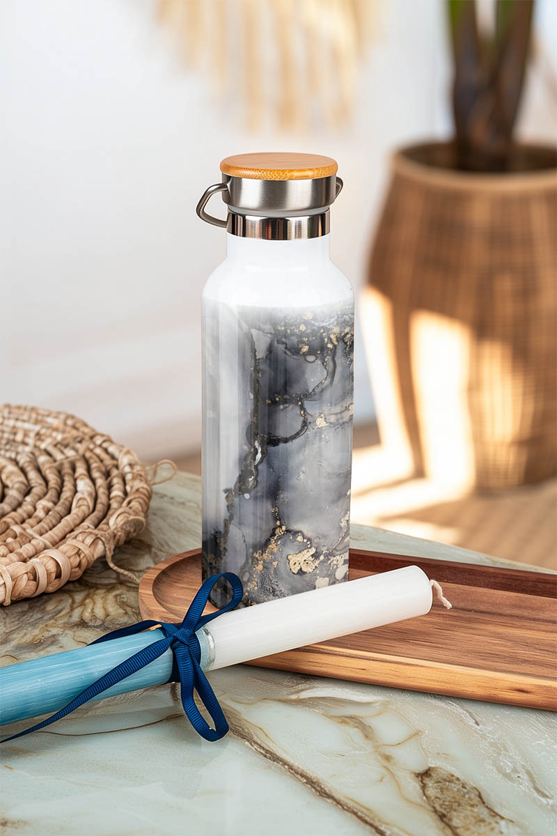 Θερμός με Σχέδιο Γκρι Μάρμαρο & Premium Λαμπάδα