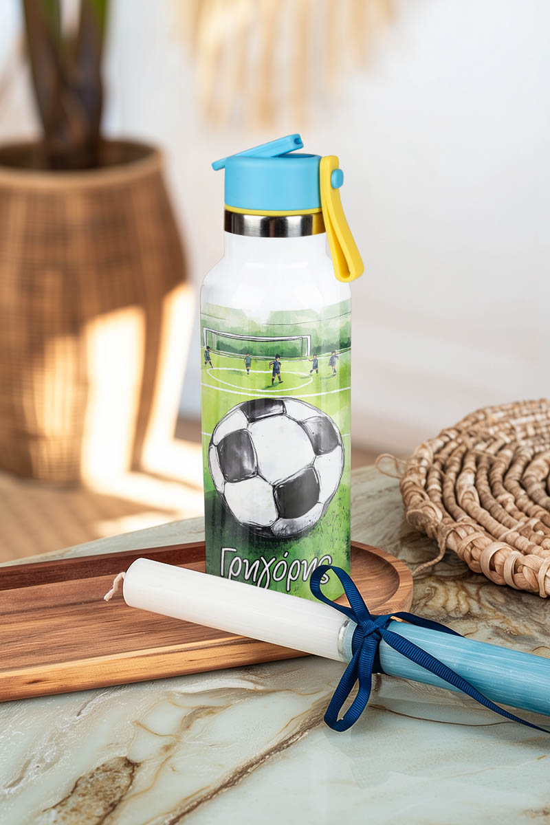 Θερμός με Καλαμάκι σε Σχέδιο Football & Premium Λαμπάδα