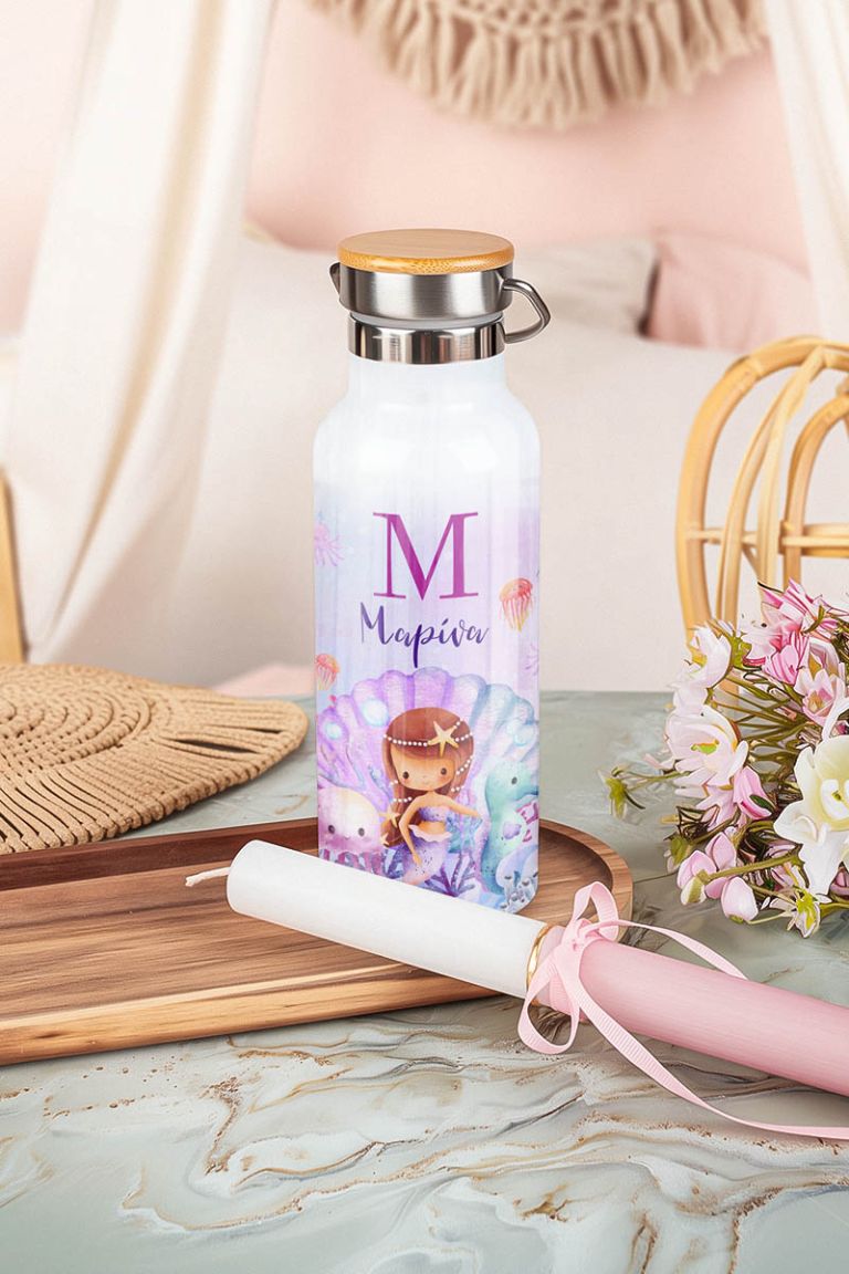 Παιδικό Παγούρι με Σχέδιο Γοργόνα & Premium Λαμπάδα