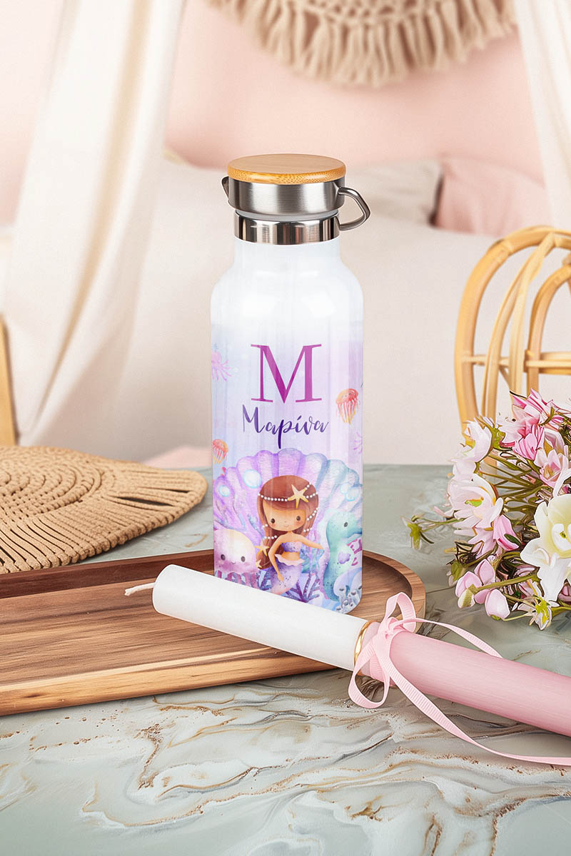 Παιδικό Παγούρι με Σχέδιο Γοργόνα & Premium Λαμπάδα