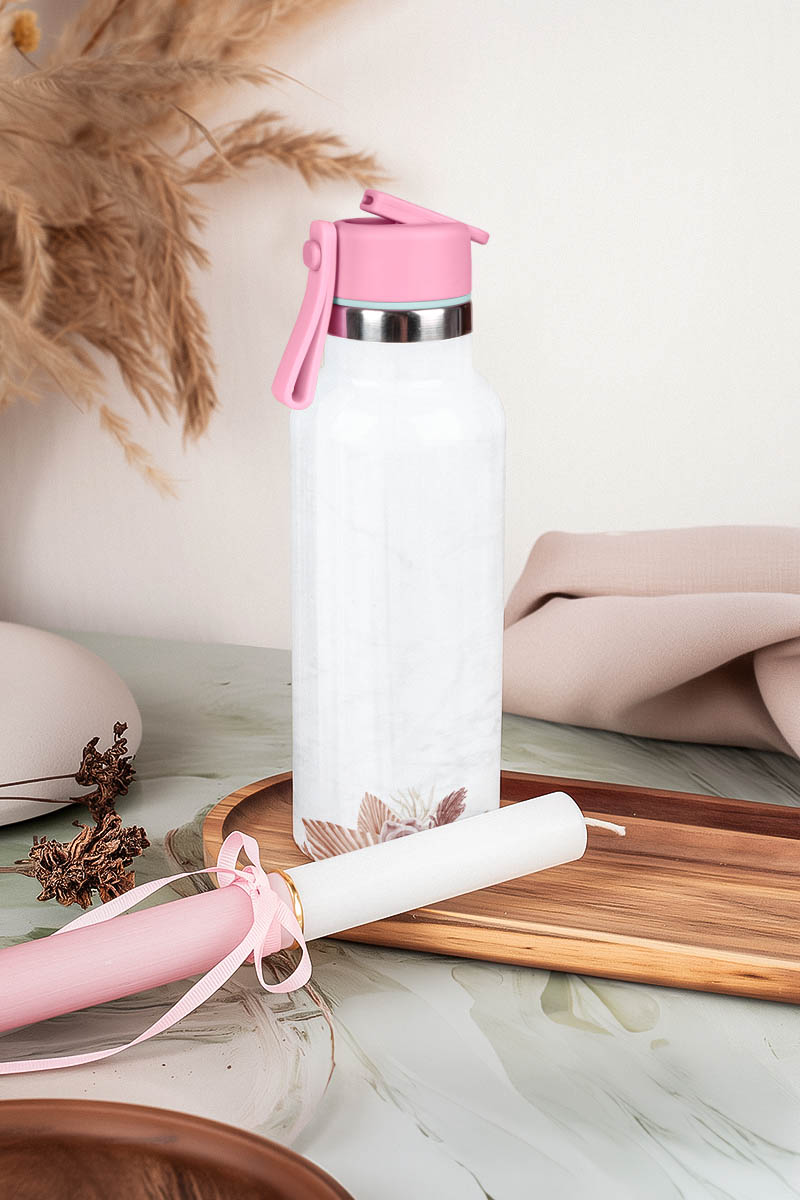 Θερμός με Καλαμάκι με Σχέδιο Λουλουδιών & Premium Λαμπάδα