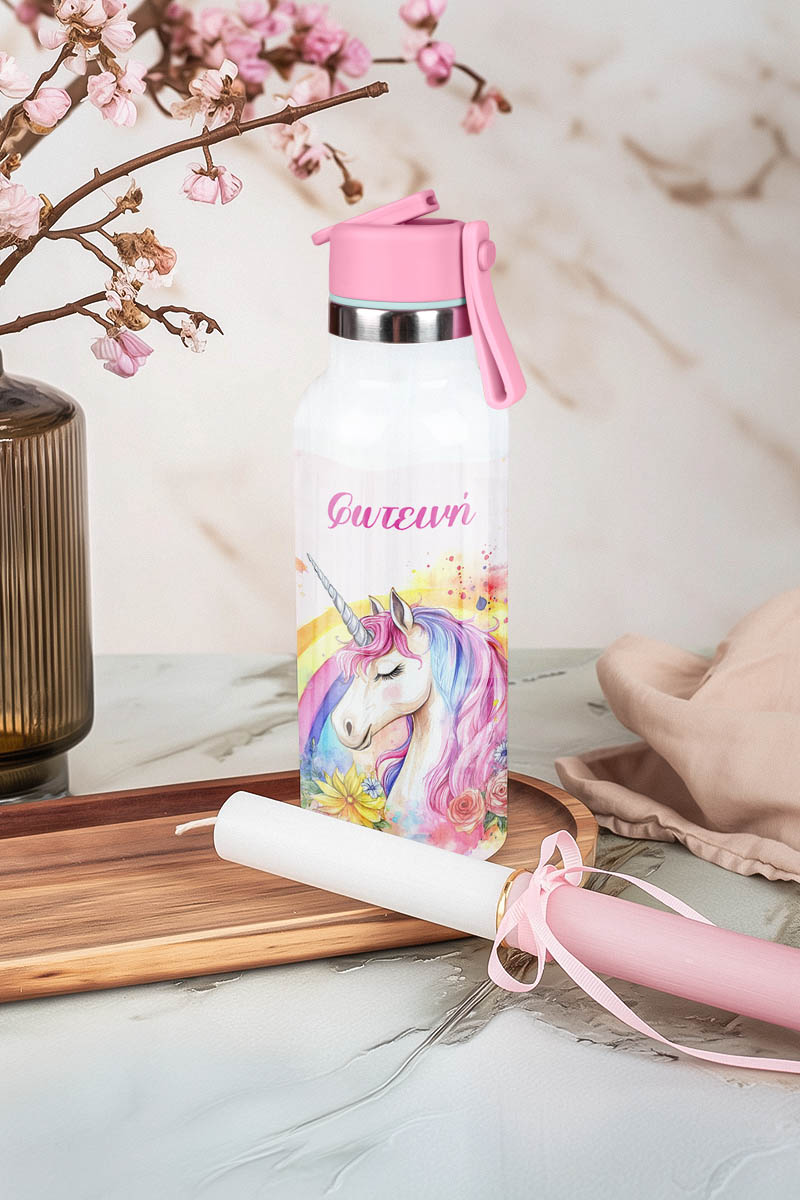 Παγούρι με Καλαμάκι σε Σχέδιο Unicorn & Premium Λαμπάδα
