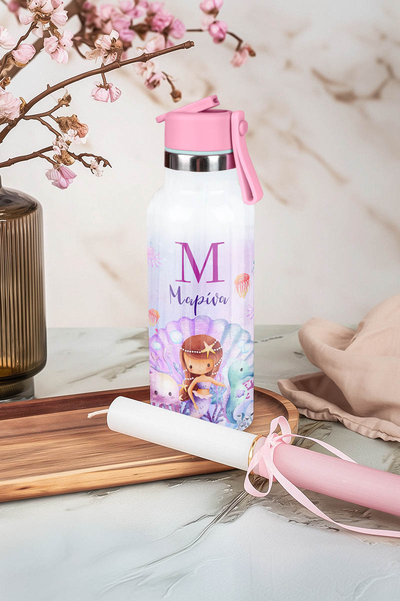 Παγούρι με Καλαμάκι σε Θέμα Γοργόνα & Premium Λαμπάδα
