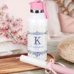 Θερμός με Καλαμάκι με Σχέδιο Μπλε Φλοράλ & Premium Λαμπάδα