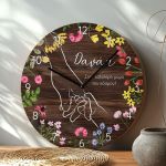 Ξύλινο Ρολόι Τοίχου με Αφιέρωση και Όνομα, Δώρο για τη Μαμά