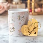 Σετ 2 Δώρα για Νονά, Κασπώ με Σχέδιο Μπουμπούκια & Μπρελόκ