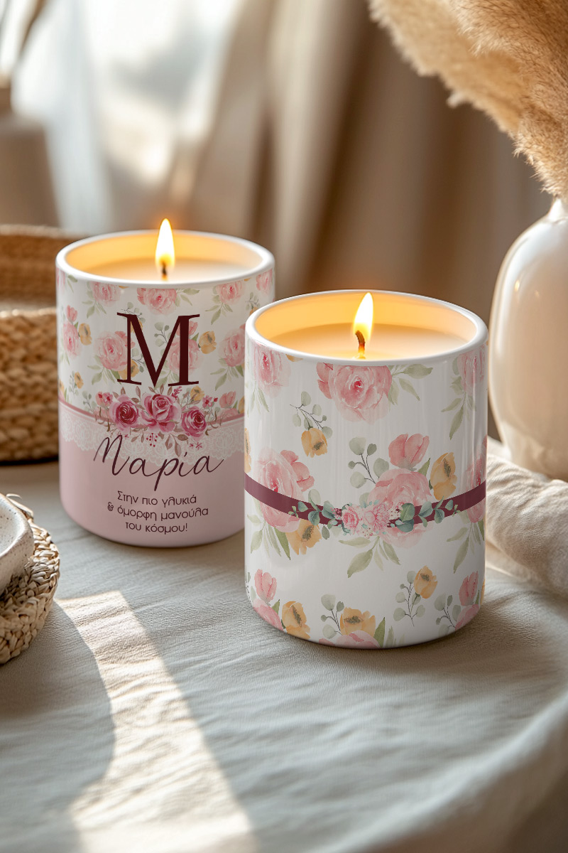 Σετ 2 Κεριά με Floral Design, Δώρο για τη Γιορτή της Μητέρας