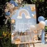 Διακοσμητική Πινακίδα Βάπτισης με Ουράνιο Τόξο & Παιδικά Σχέδια