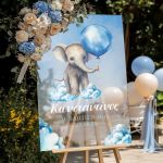 Πινακίδα Υποδοχής Βάπτισης με Σχέδιο Elephant In Clouds