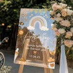 Διακοσμητική Πινακίδα Βάπτισης με Ουράνιο Τόξο & Παιδικά Σχέδια