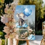 Πινακίδα Υποδοχής Βάπτισης με Σχέδιο Elephant In Clouds