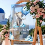 Πινακίδα Υποδοχής Βάπτισης με Σχέδιο Elephant In Clouds