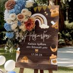 Ταμπέλα Βάπτισης με Ουράνιο Τόξο & Παιδικά Σχέδια