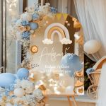 Ταμπέλα Διακοσμητική Βάπτισης με Ουράνιο Τόξο & Παιδικά Σχέδια