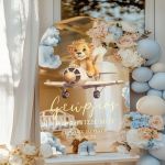 Επιγραφή Βάπτισης με Σχέδιο Vintage Αεροπλάνο και Μικρή Τίγρη