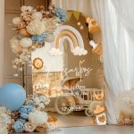 Ταμπέλα Διακοσμητική Βάπτισης με Ουράνιο Τόξο & Παιδικά Σχέδια