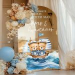 Ταμπέλα Καλωσορίσματος Βάπτισης με Σχέδιο Sailing Twin Bears