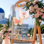 Ταμπέλα Υποδοχής Βάπτισης με Σχέδιο Ροζ Πεταλούδες