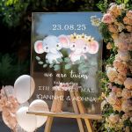 Πινακίδα Βάπτισης με Σχέδιο Cute Twin Elephants