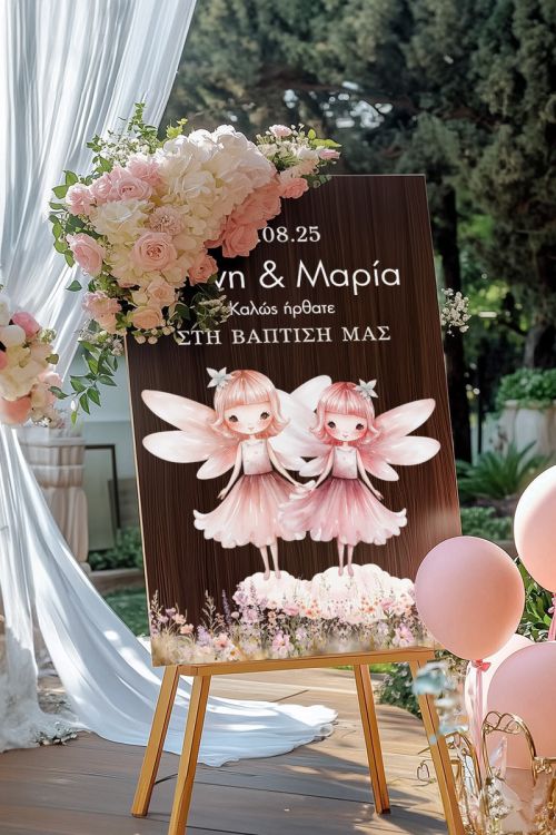 Ταμπέλα Υποδοχής Βάπτισης με Σχέδιο Νεράιδες