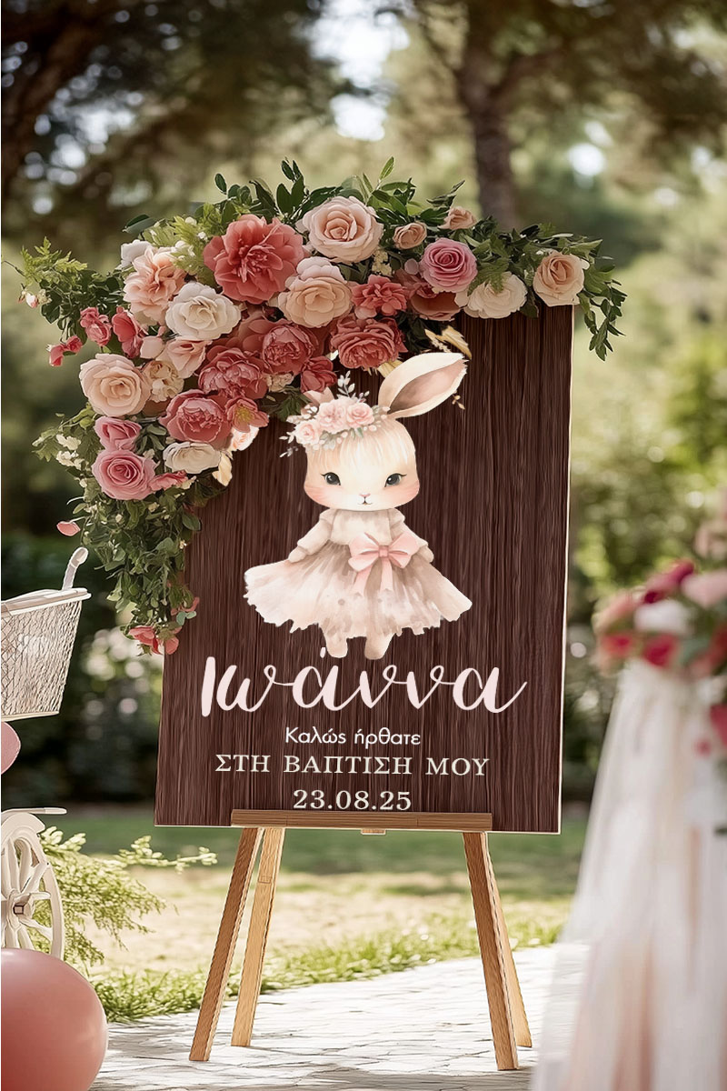 Πινακίδα Διακόσμησης Βάπτισης με Σχέδιο Cute Bunny