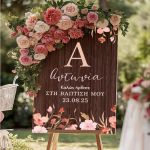Διακοσμητική Ταμπέλα Βάπτισης με Σχέδιο Pink Floral