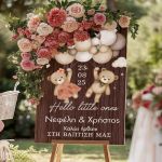 Ταμπέλα Καλωσορίσματος Βάπτισης με Σχέδιο Teddy Twins