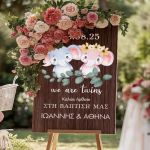 Ταμπέλα Βάπτισης με Σχέδιο Cute Twin Elephants